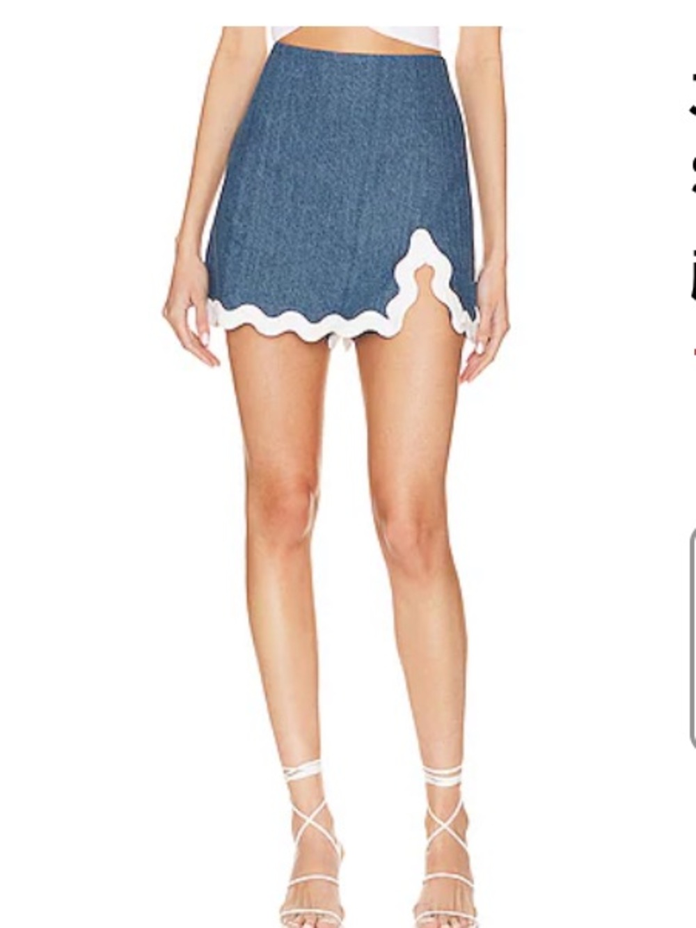 Blue Mini Skirt with White Scallop Trim - Women's Casual Skirt